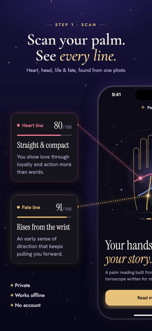 Scan your palm: heart, head, life and fate lines found from one photo